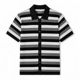 Monochrome Striped Button-Down Polo