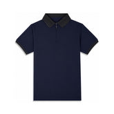 Navy Blue Zip Polo T-Shirt with Black Collar