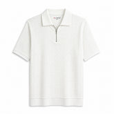 Textured White Zipper Polo
