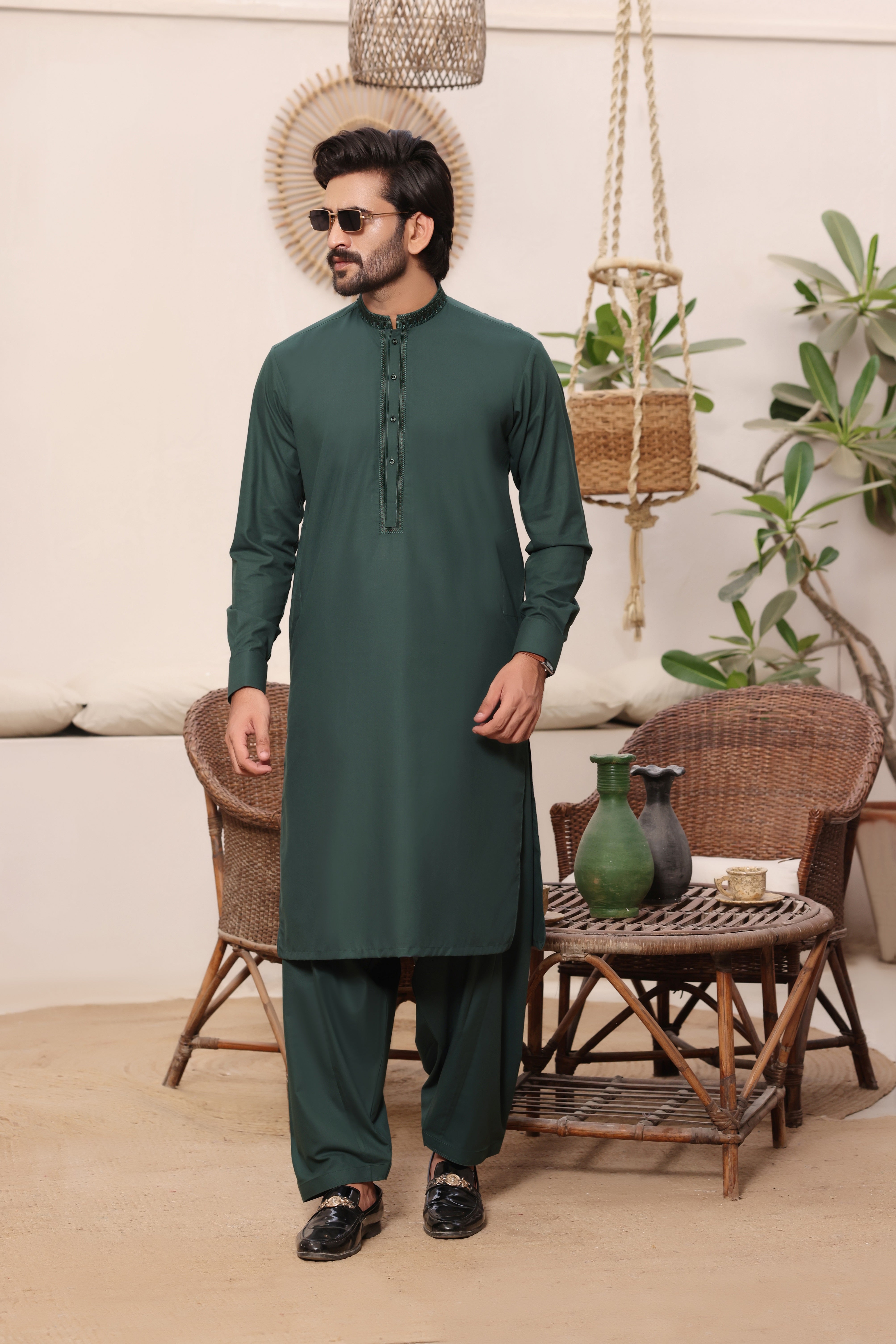 Emerald Green Embroidered Kurta Shalwar