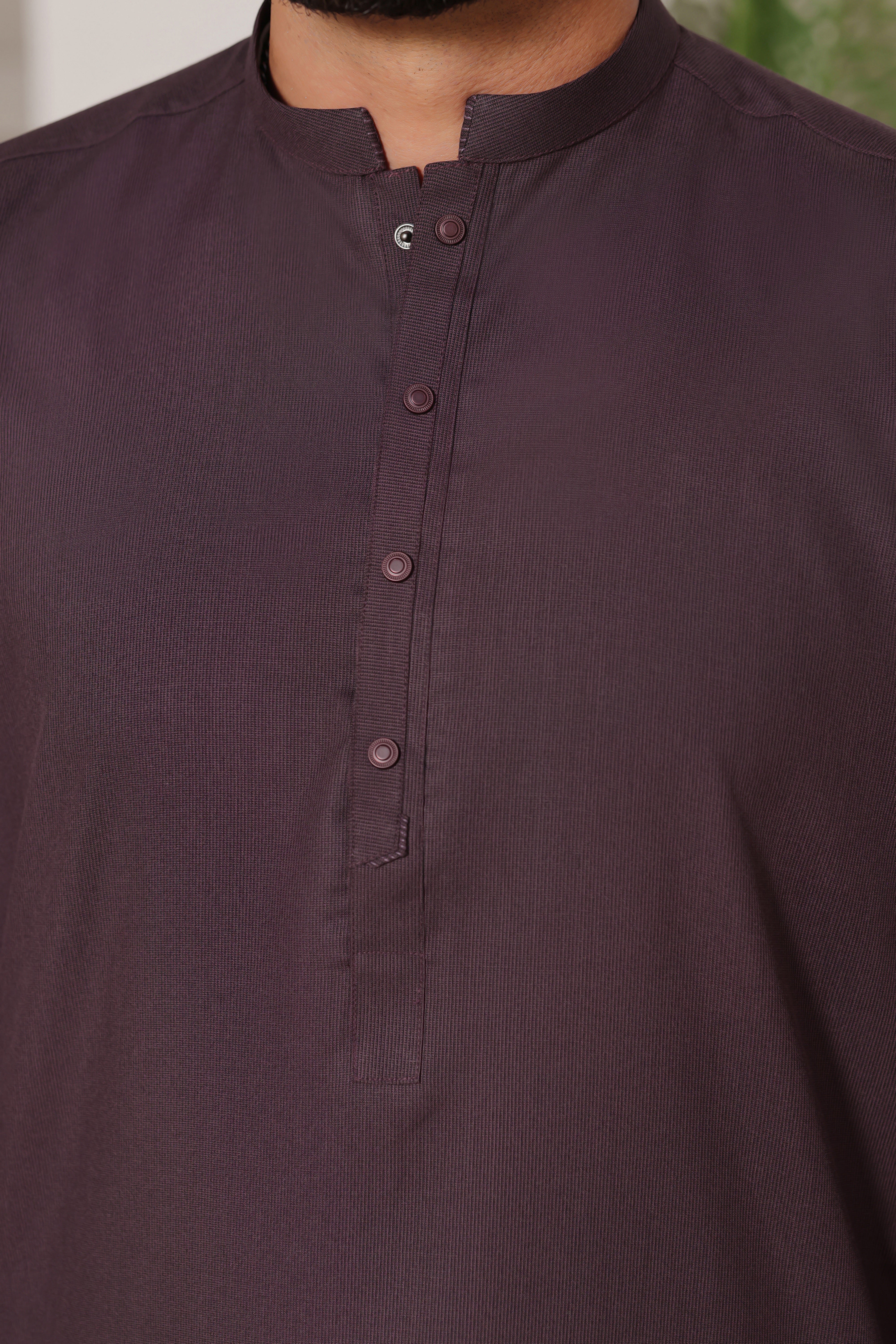 Dark Plum Band Collar Kurta Shalwar