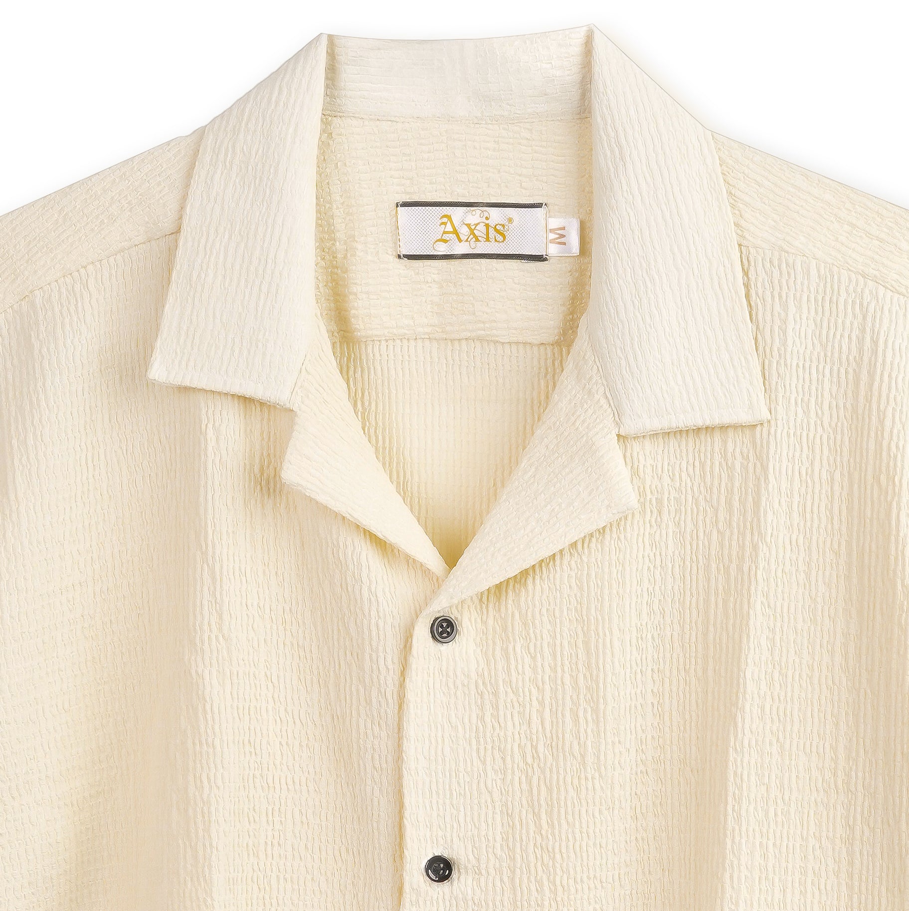 Cream Textured Cuban Collar Shirt