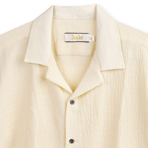 Cream Textured Cuban Collar Shirt