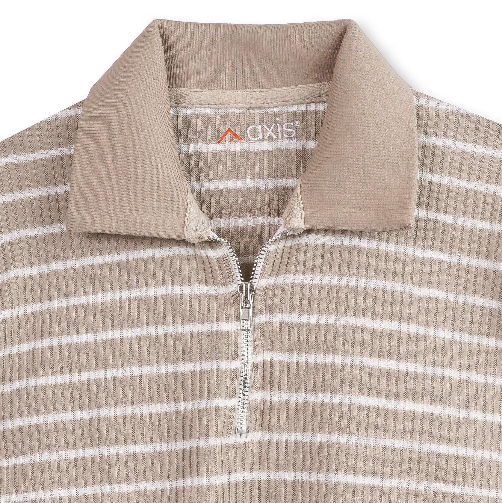 Beige Striped Zip-Up Polo