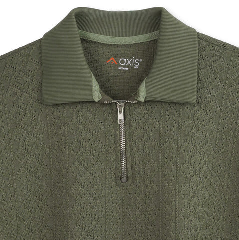Textured Olive Zipper Polo