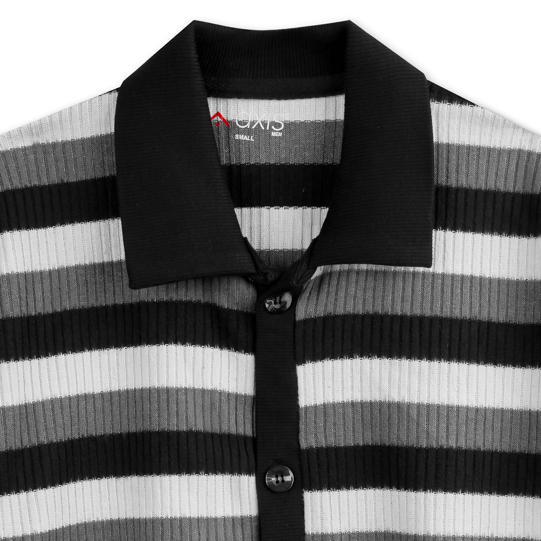 Monochrome Striped Button-Down Polo