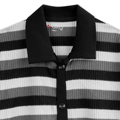 Monochrome Striped Button-Down Polo