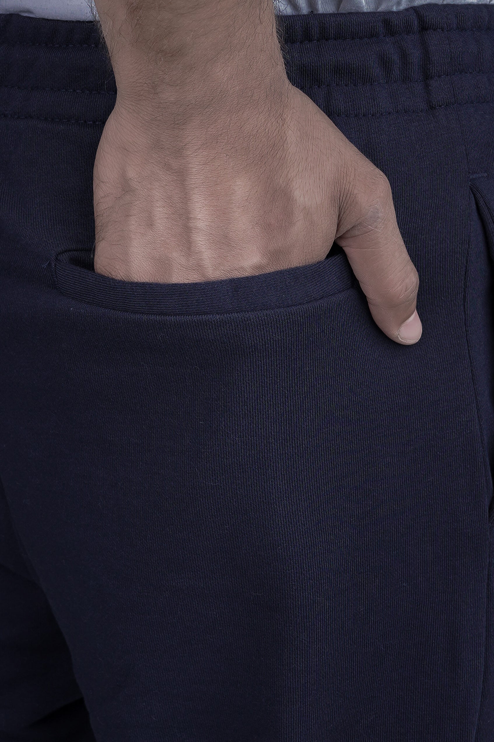 Navy Blue Folded Terry Trousers