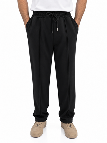 Black Pinstripe Straight Fit Trousers