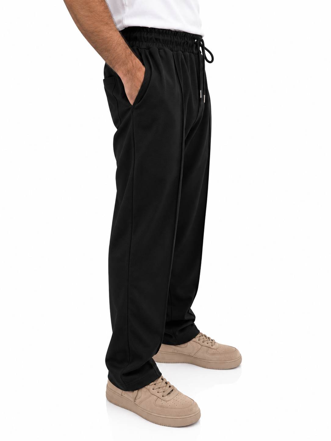 Black Pinstripe Straight Fit Trousers