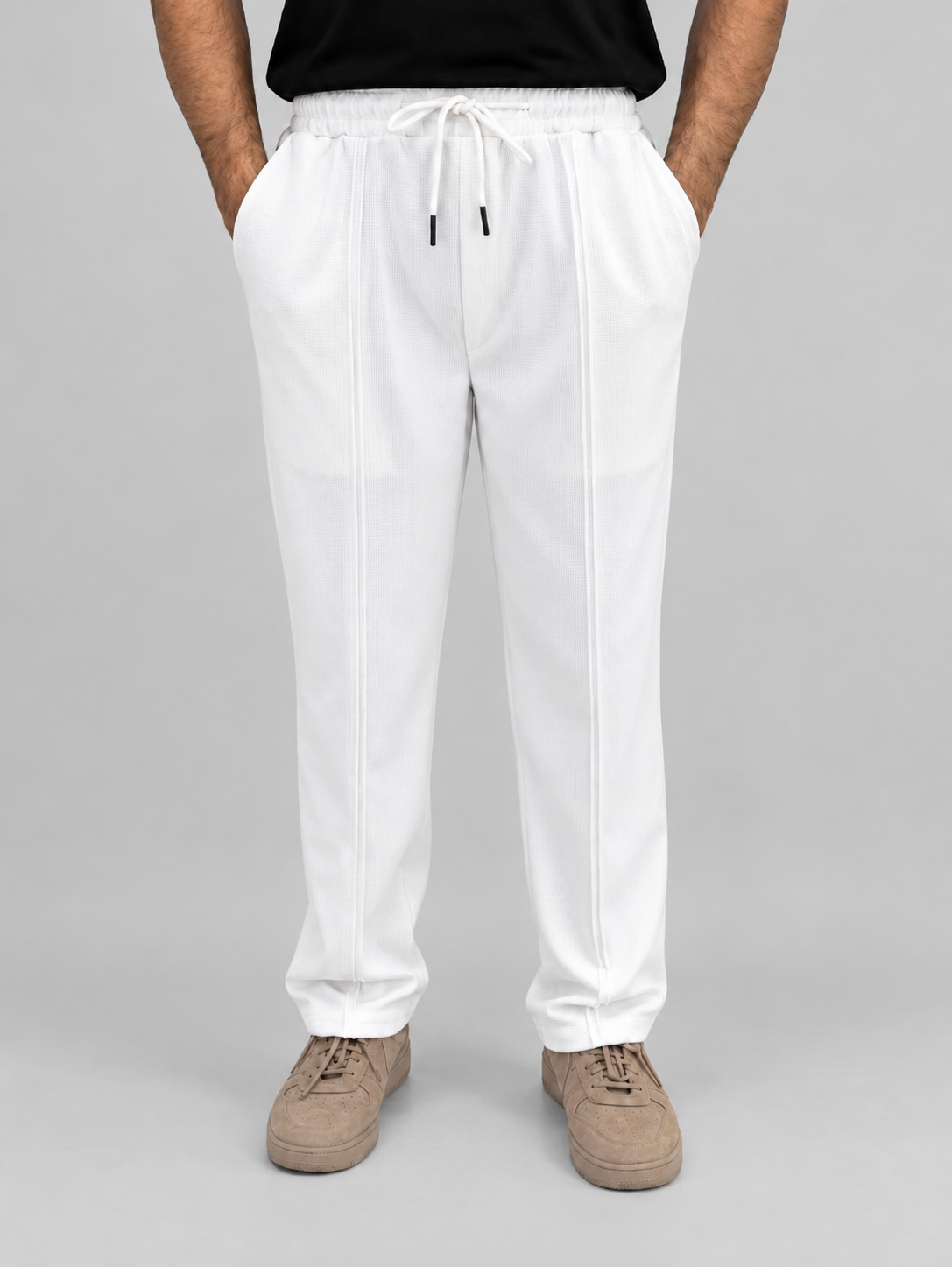 White Pinstripe Straight Fit Trousers