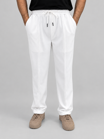 White Pinstripe Straight Fit Trousers