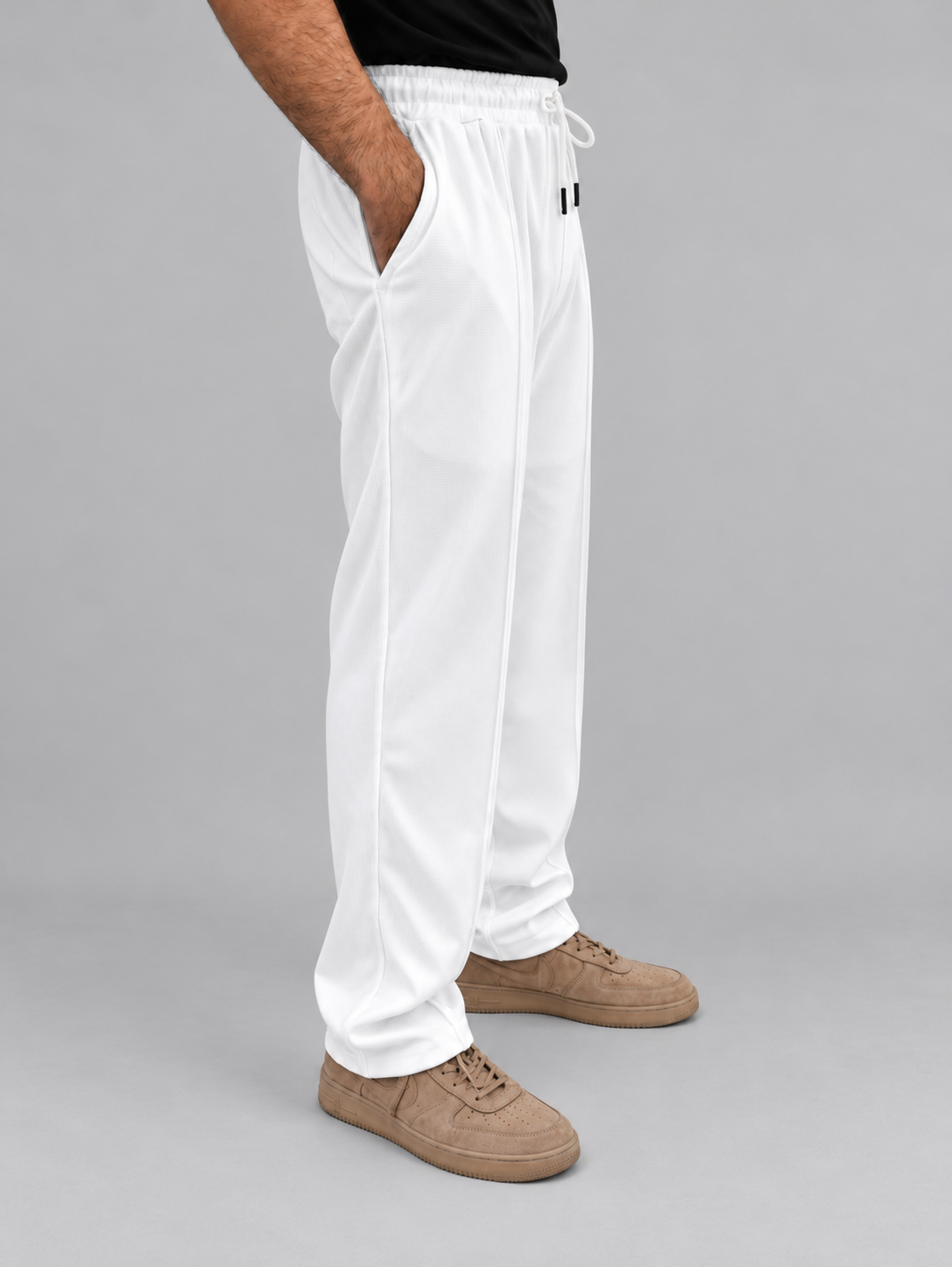 White Pinstripe Straight Fit Trousers