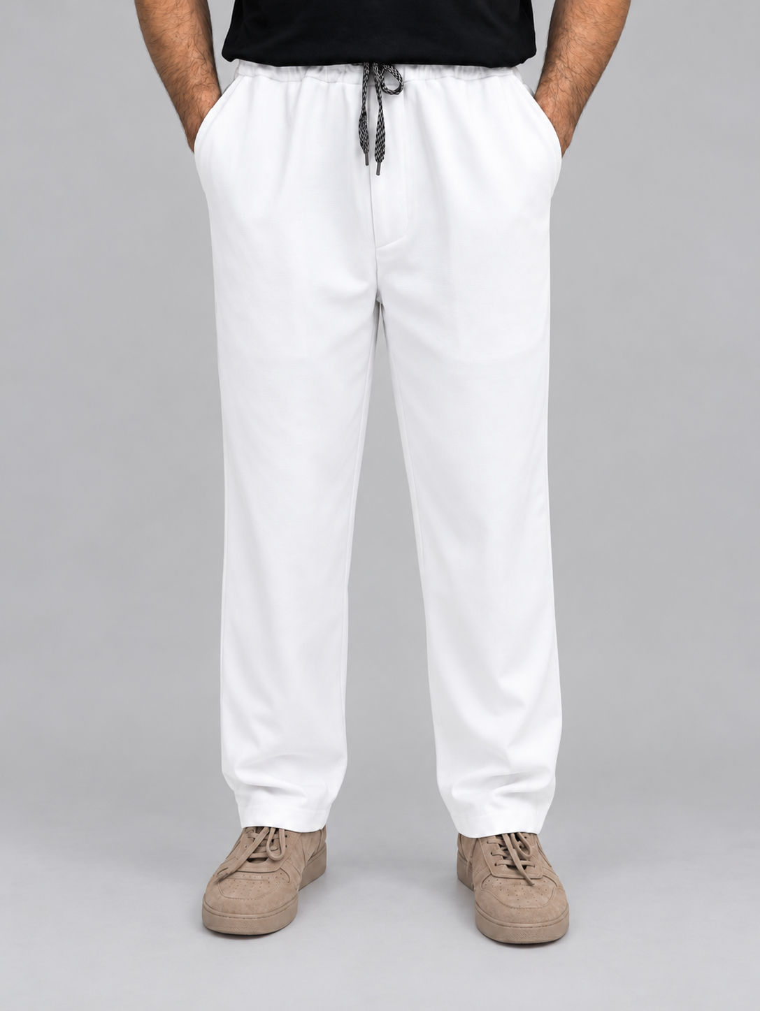 White Straight Fit Trousers