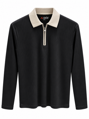 Black Long Sleeve Zipper Polo
