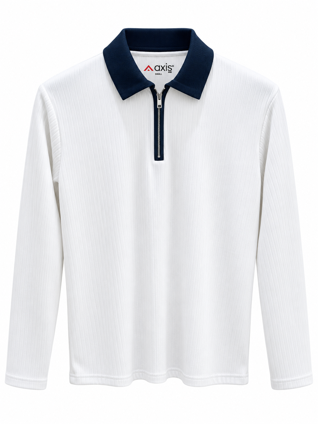 White Long Sleeve Zipper Polo