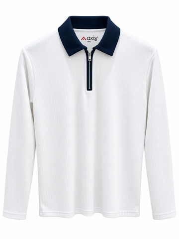 White Long Sleeve Zipper Polo