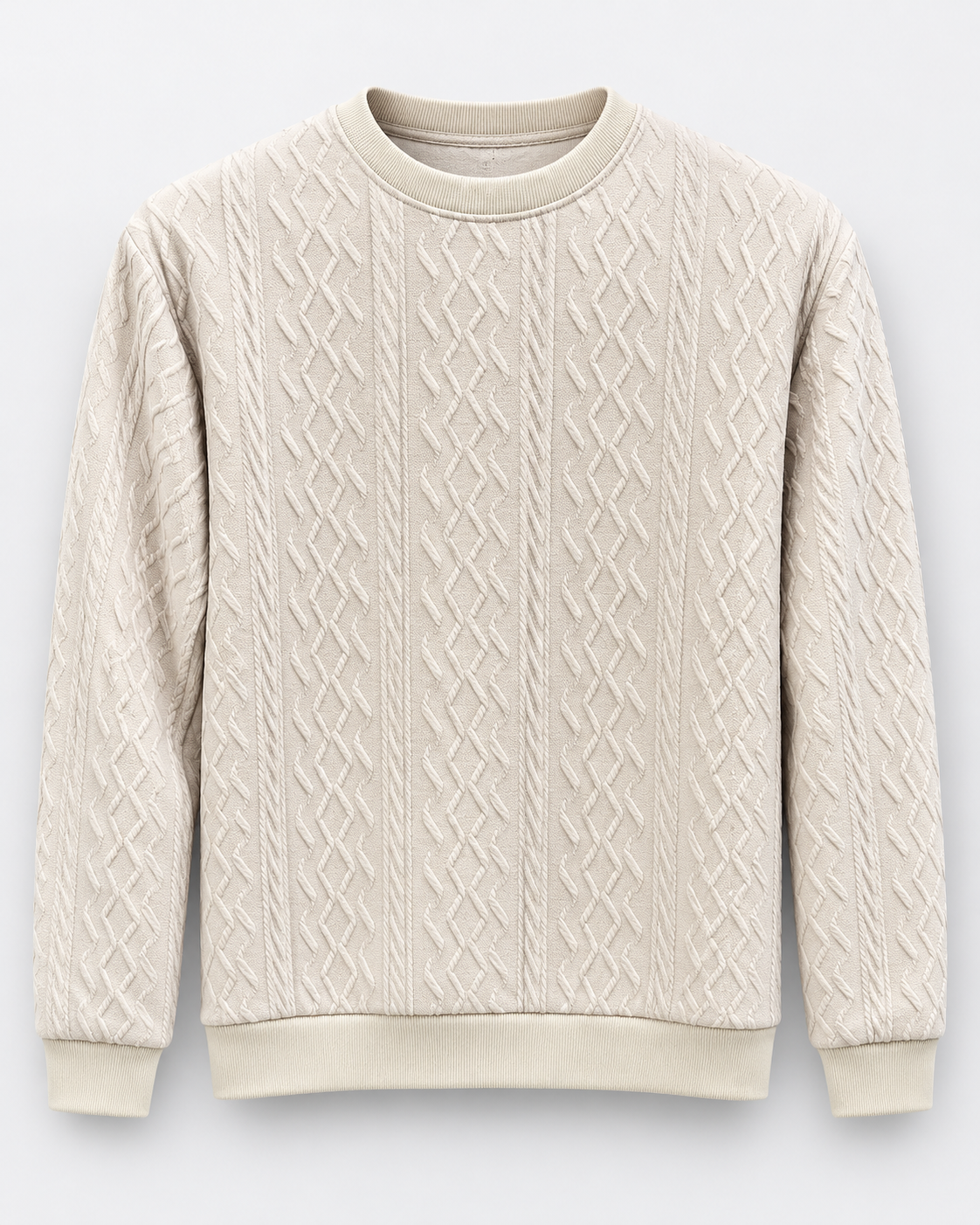 Ivory Cream Geometric Textured Sweatshirt