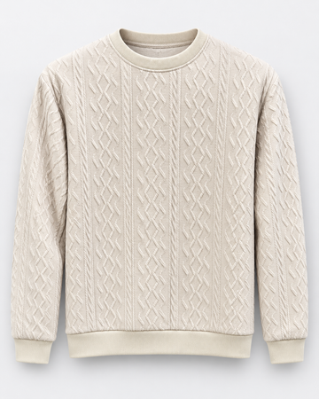 Ivory Cream Geometric Textured Sweatshirt