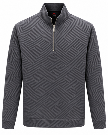 Grey Textured Quarter-Zip Pullover