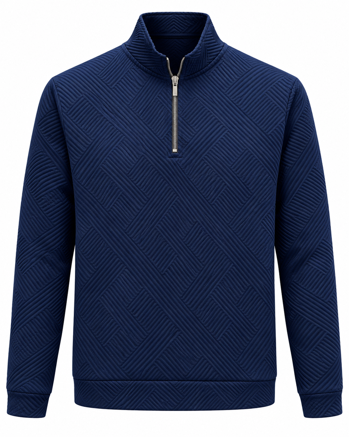 Navy Blue Textured Quarter-Zip Pullover
