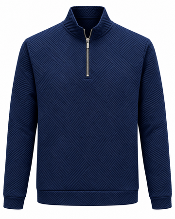 Navy Blue Textured Quarter-Zip Pullover
