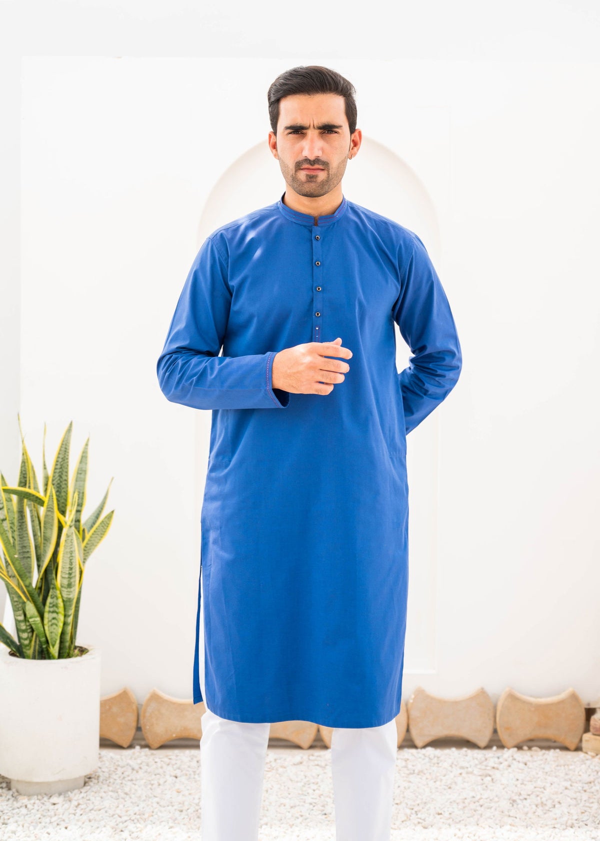 Cobalt Blue Light Embroidered Kurta - The Axis Clothing
