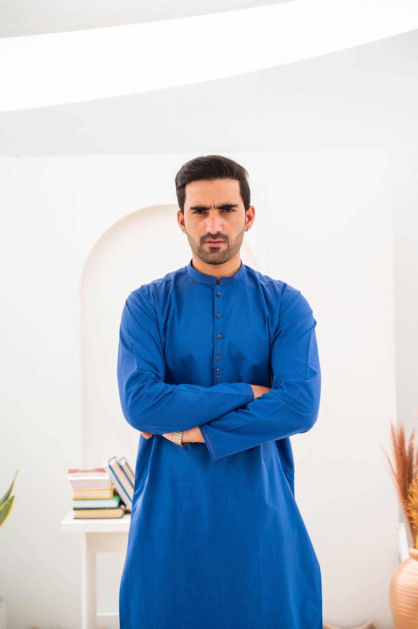 Cobalt Blue Light Embroidered Kurta - The Axis Clothing