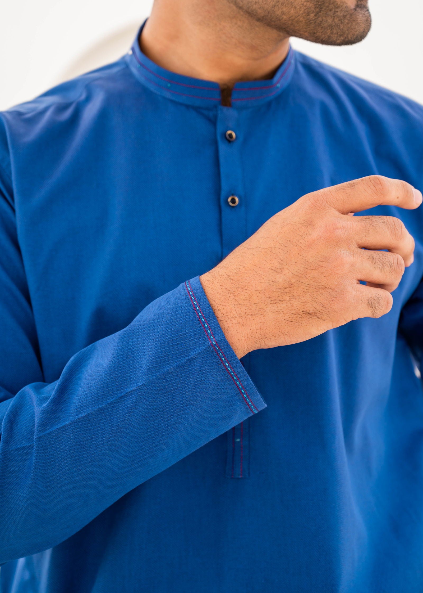 Cobalt Blue Light Embroidered Kurta - The Axis Clothing