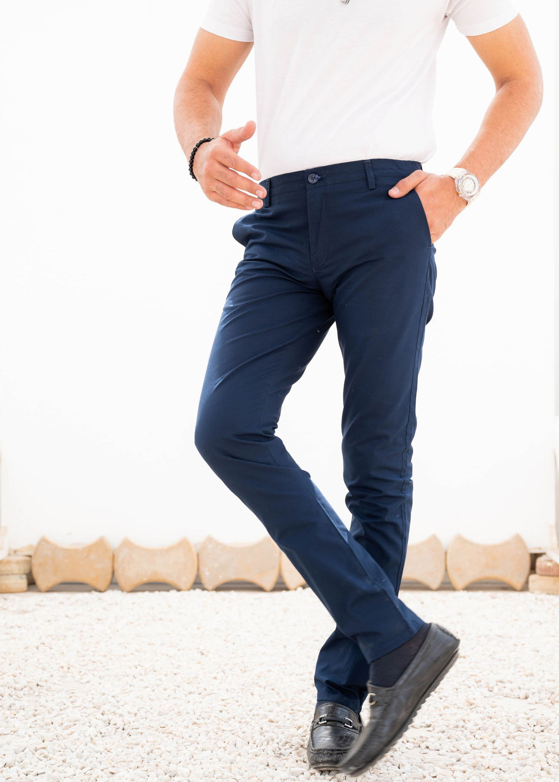 Cotton Navy Blue Chino Pant - The Axis Clothing