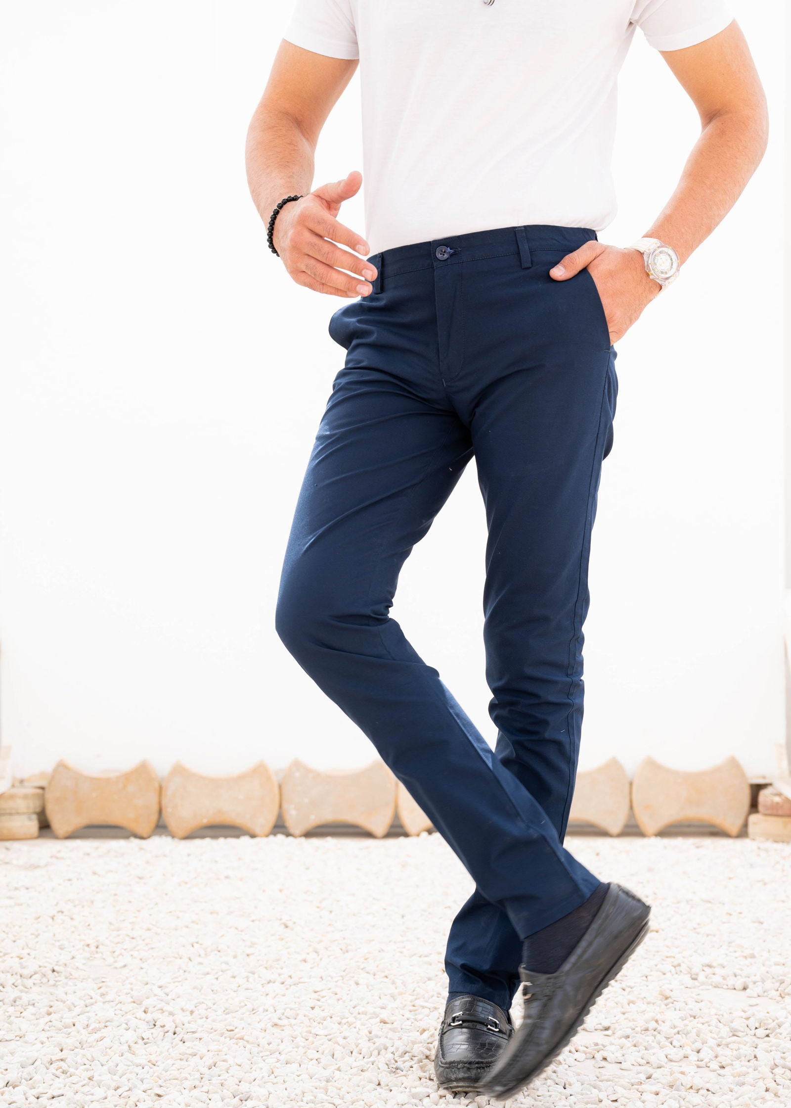 Cotton Navy Blue Chino Pant - The Axis Clothing