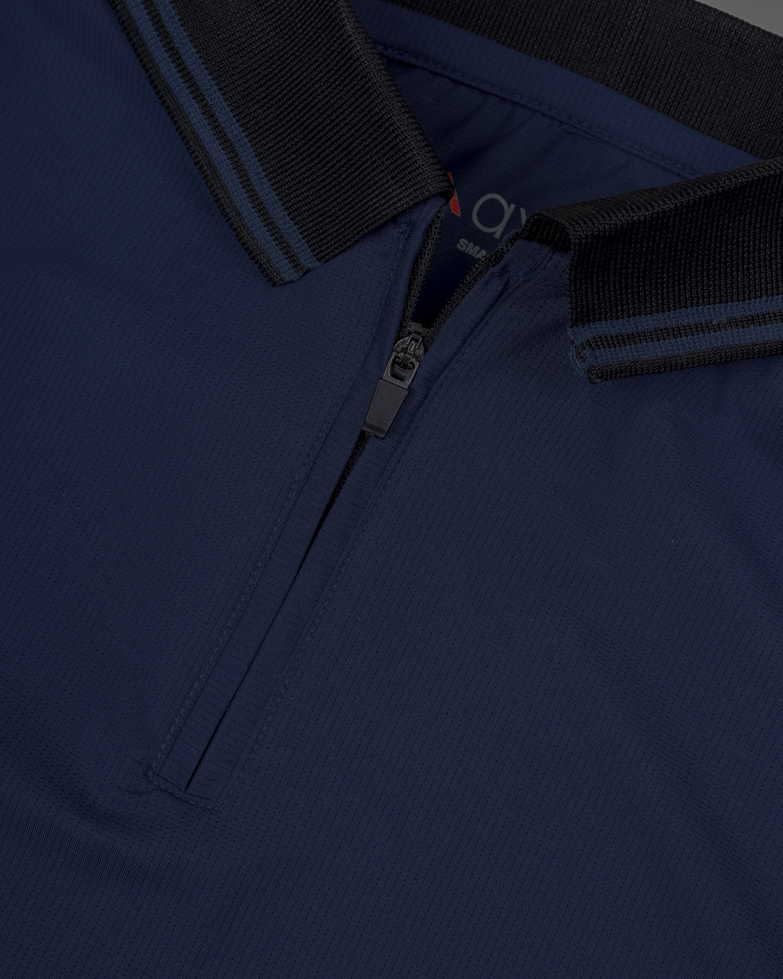 Navy Blue Cool Dry Fit Zip Polo T-Shirt