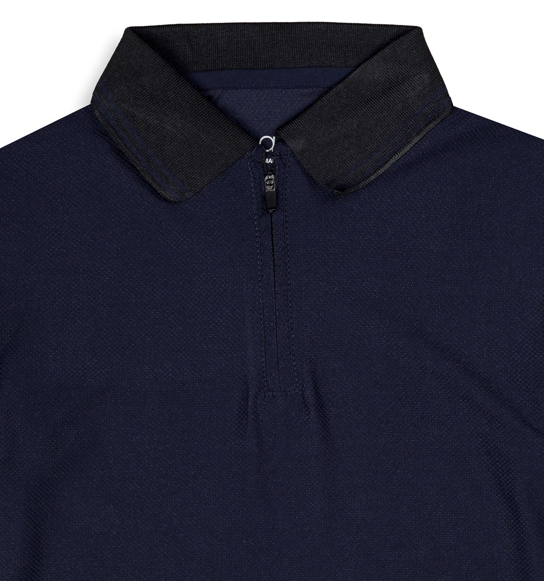 Navy Blue Zip Polo T-Shirt with Black Collar