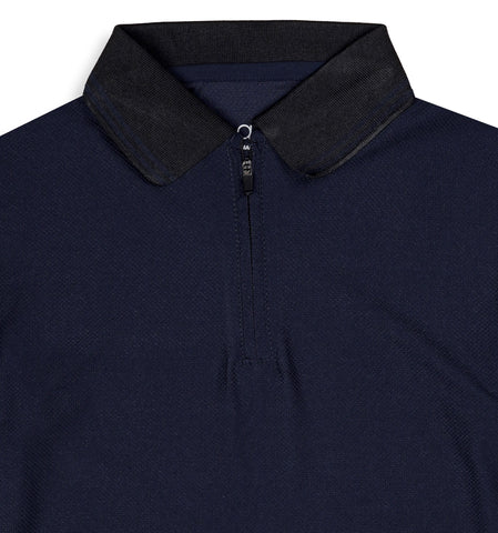 Navy Blue Zip Polo T-Shirt with Black Collar