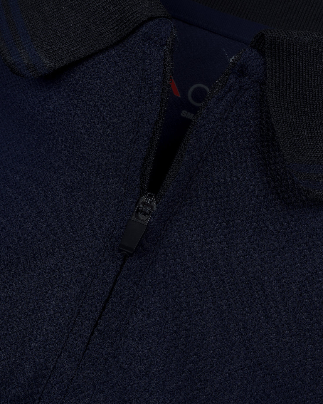 Navy Blue Zip Polo T-Shirt with Black Collar