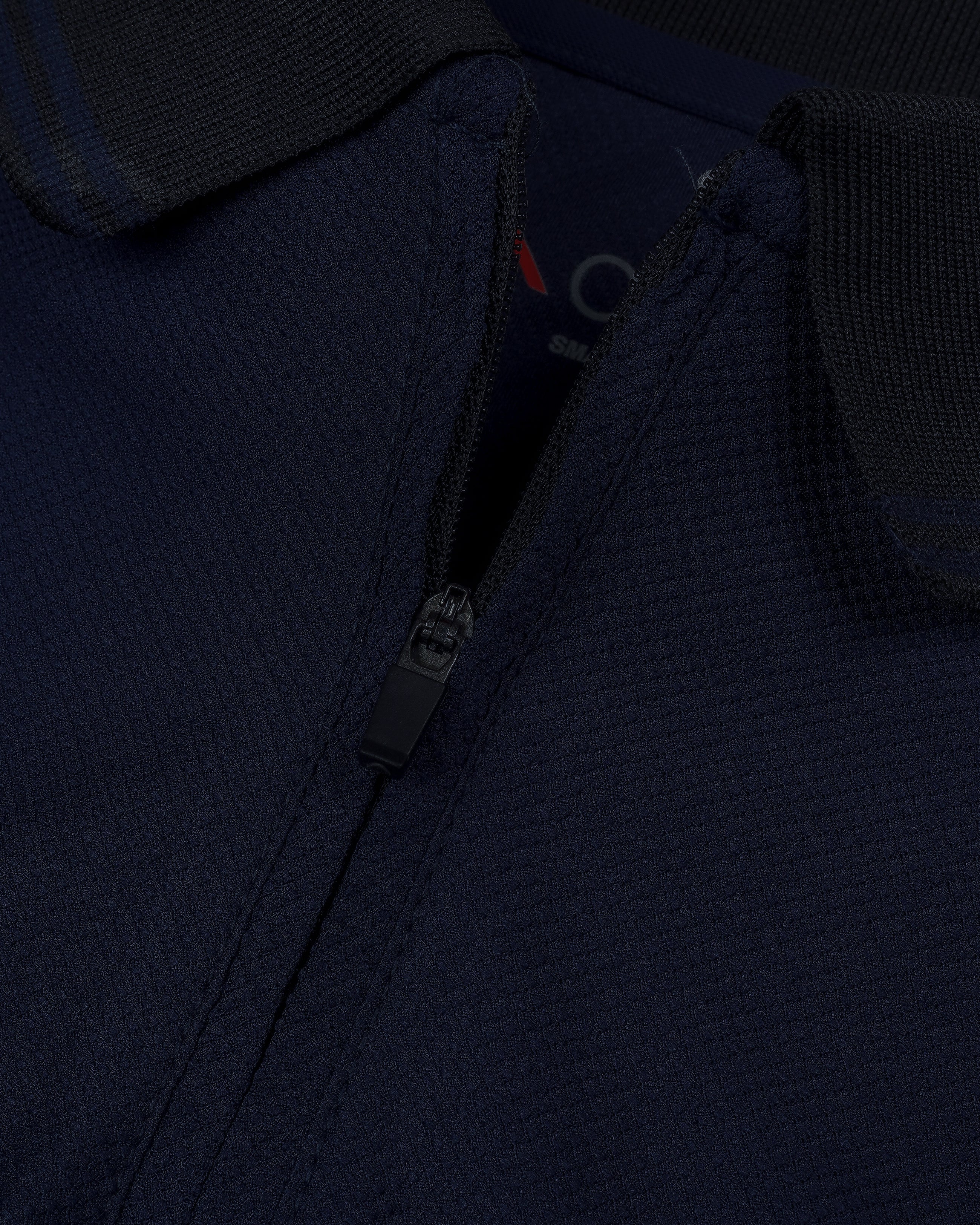 Navy Blue Zip Polo T-Shirt with Black Collar