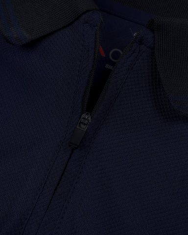 Navy Blue Zip Polo T-Shirt with Black Collar
