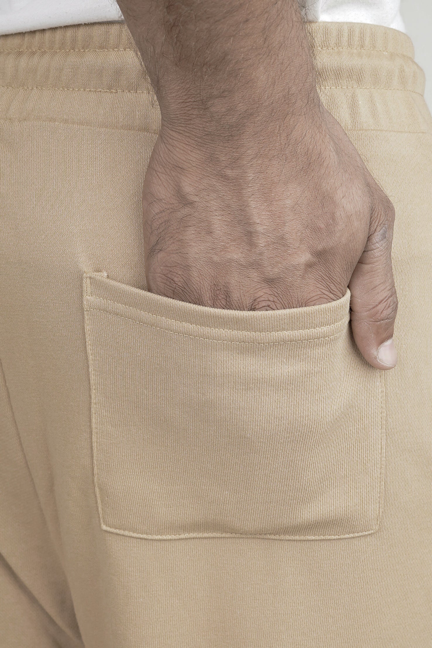 Sand Beige Pinstripe Terry Trousers