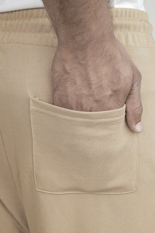 Sand Beige Pinstripe Terry Trousers