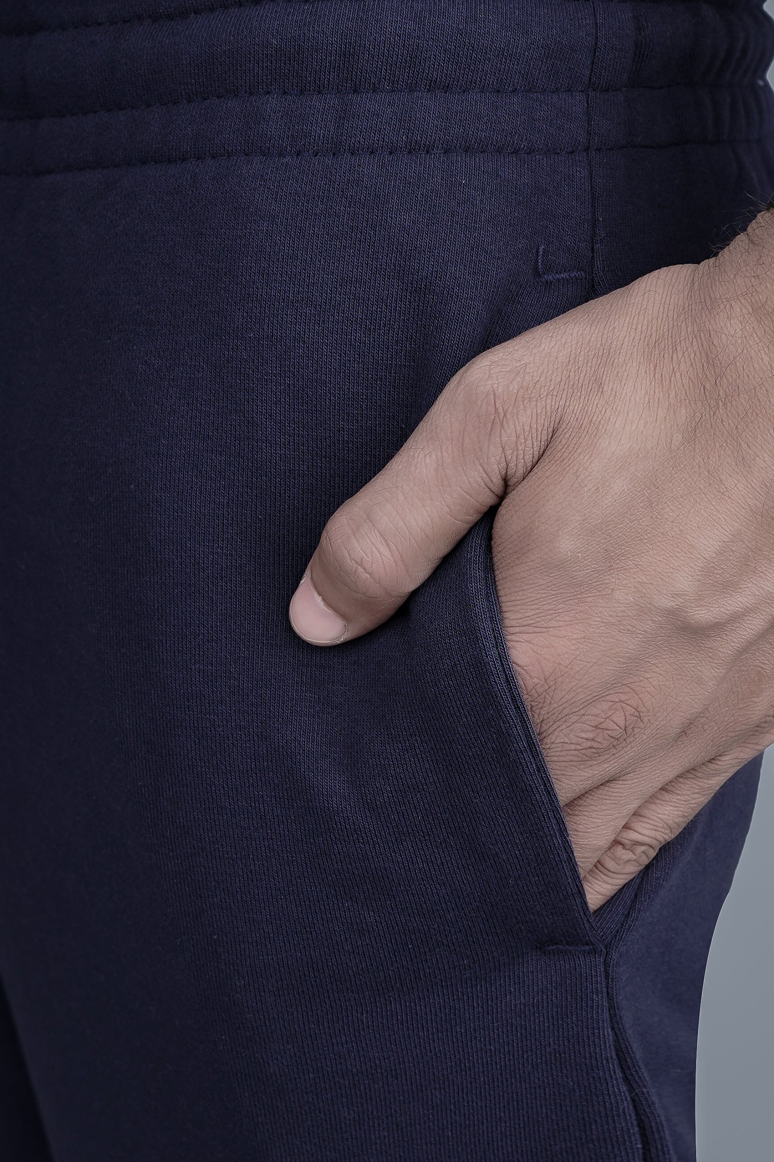 Navy Blue Folded Terry Trousers