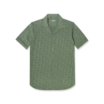 Green Textured Cuban Collar Shirt