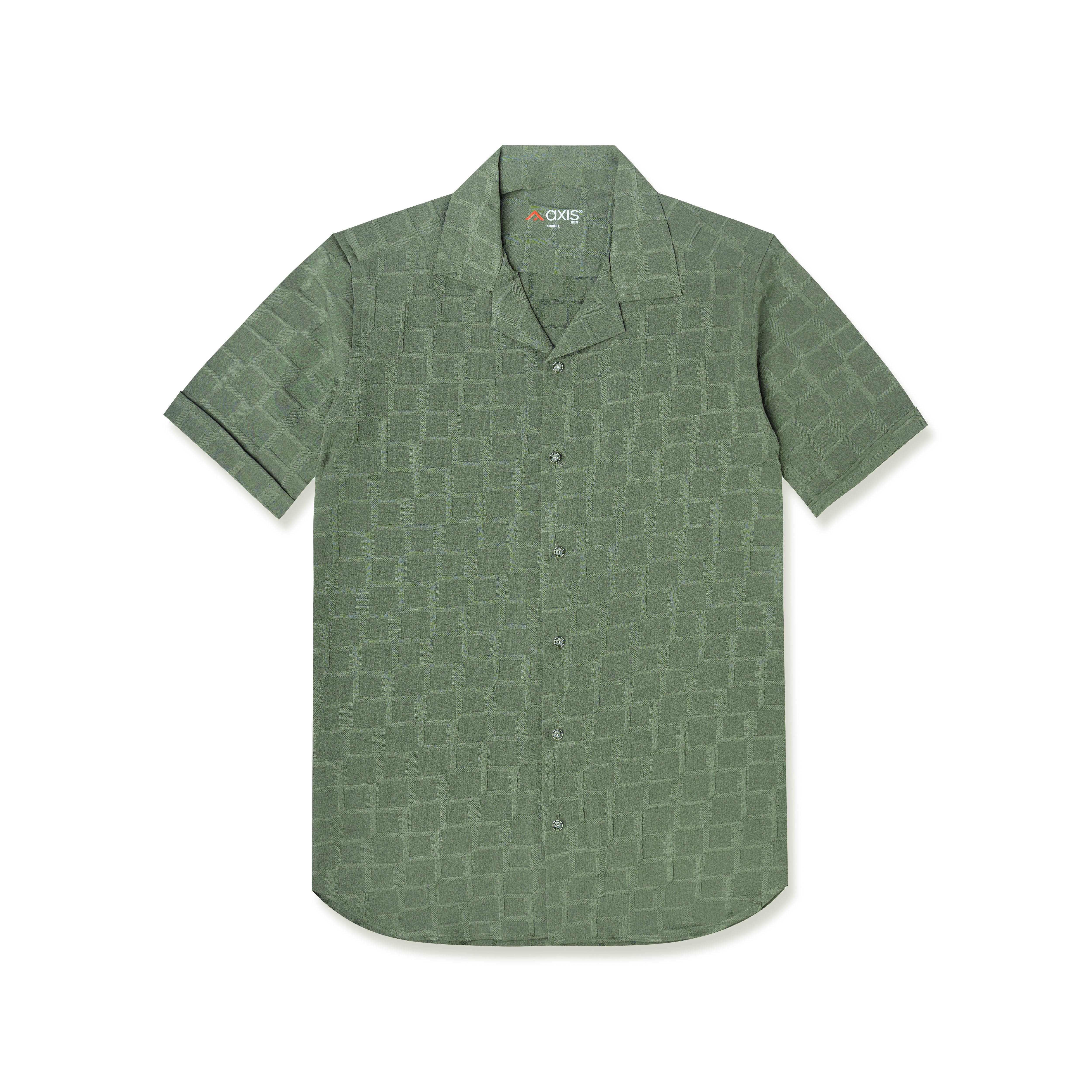 Green Textured Cuban Collar Shirt