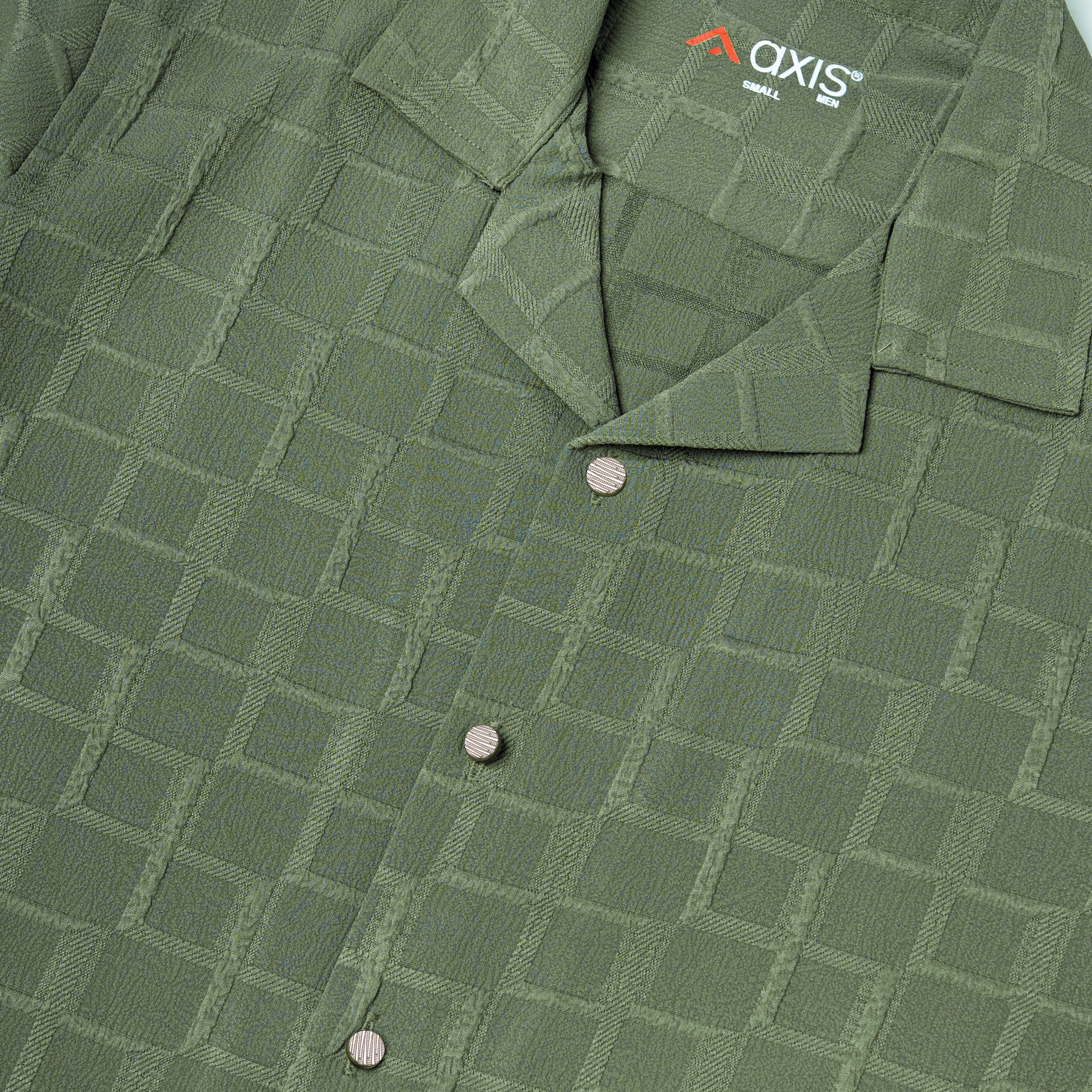 Green Textured Cuban Collar Shirt