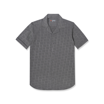 Grey Textured Cuban Collar Shirt