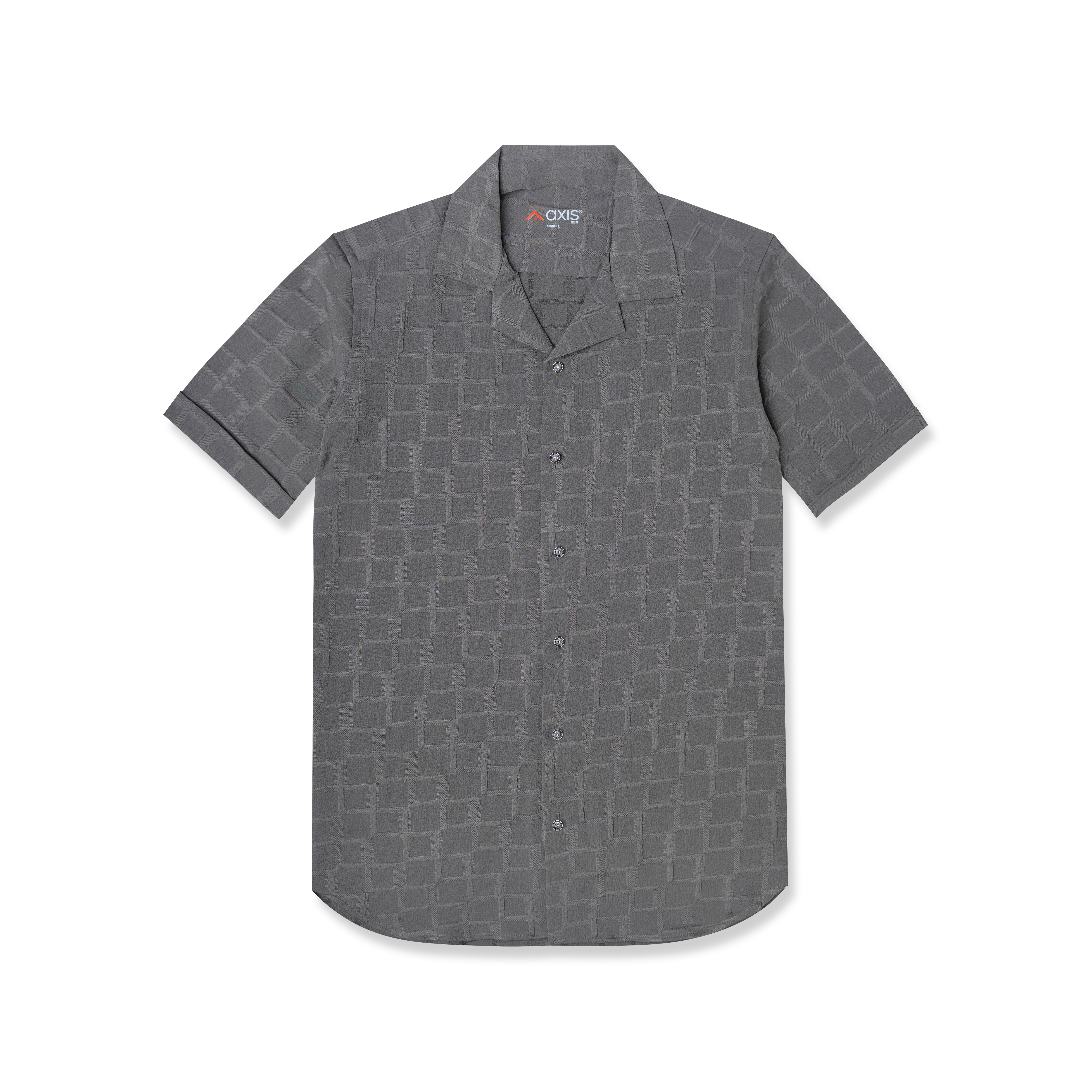 Grey Textured Cuban Collar Shirt
