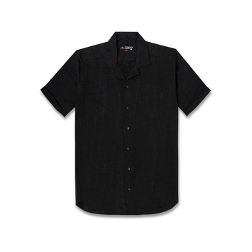 Black Textured Cuban Collar Shirt