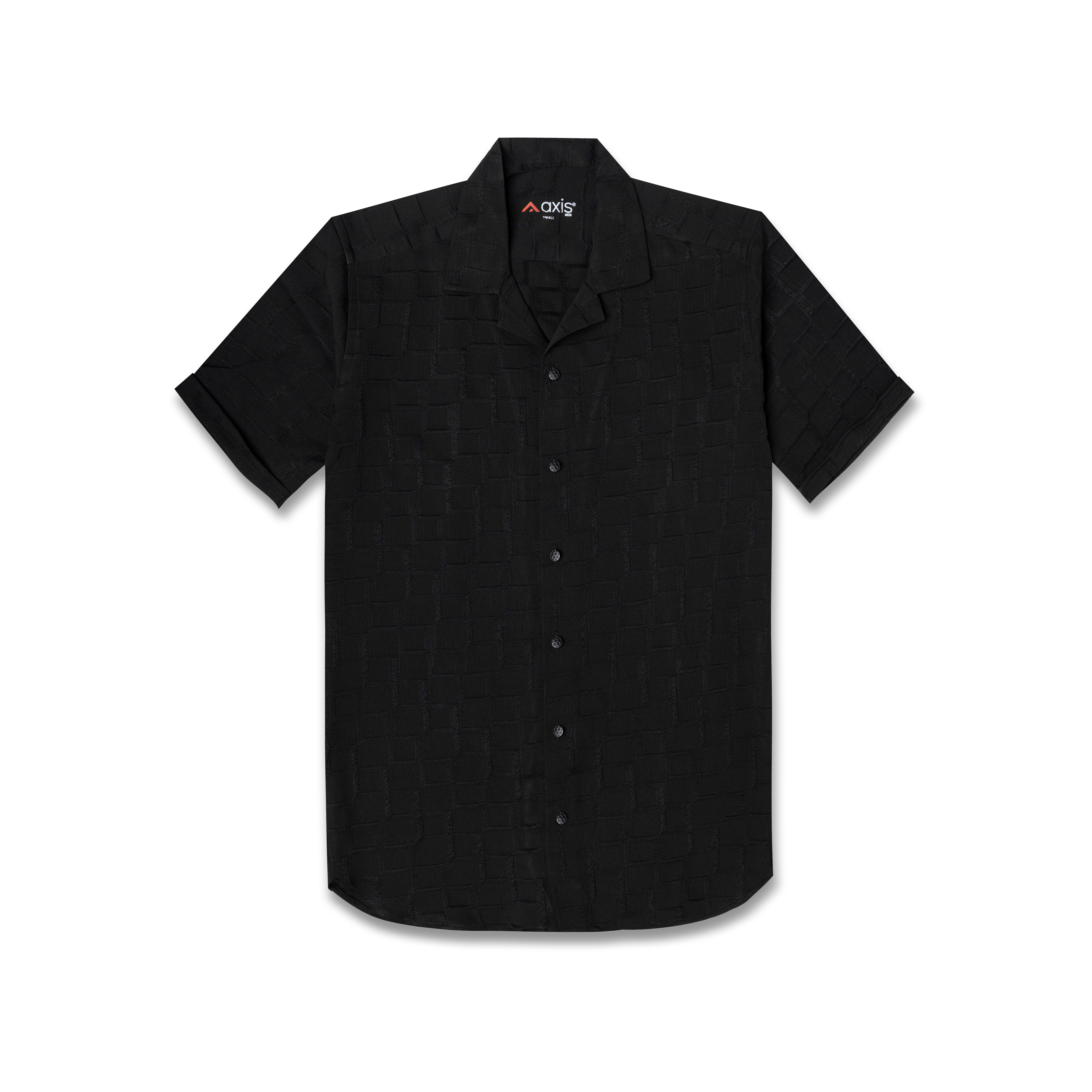 Black Textured Cuban Collar Shirt
