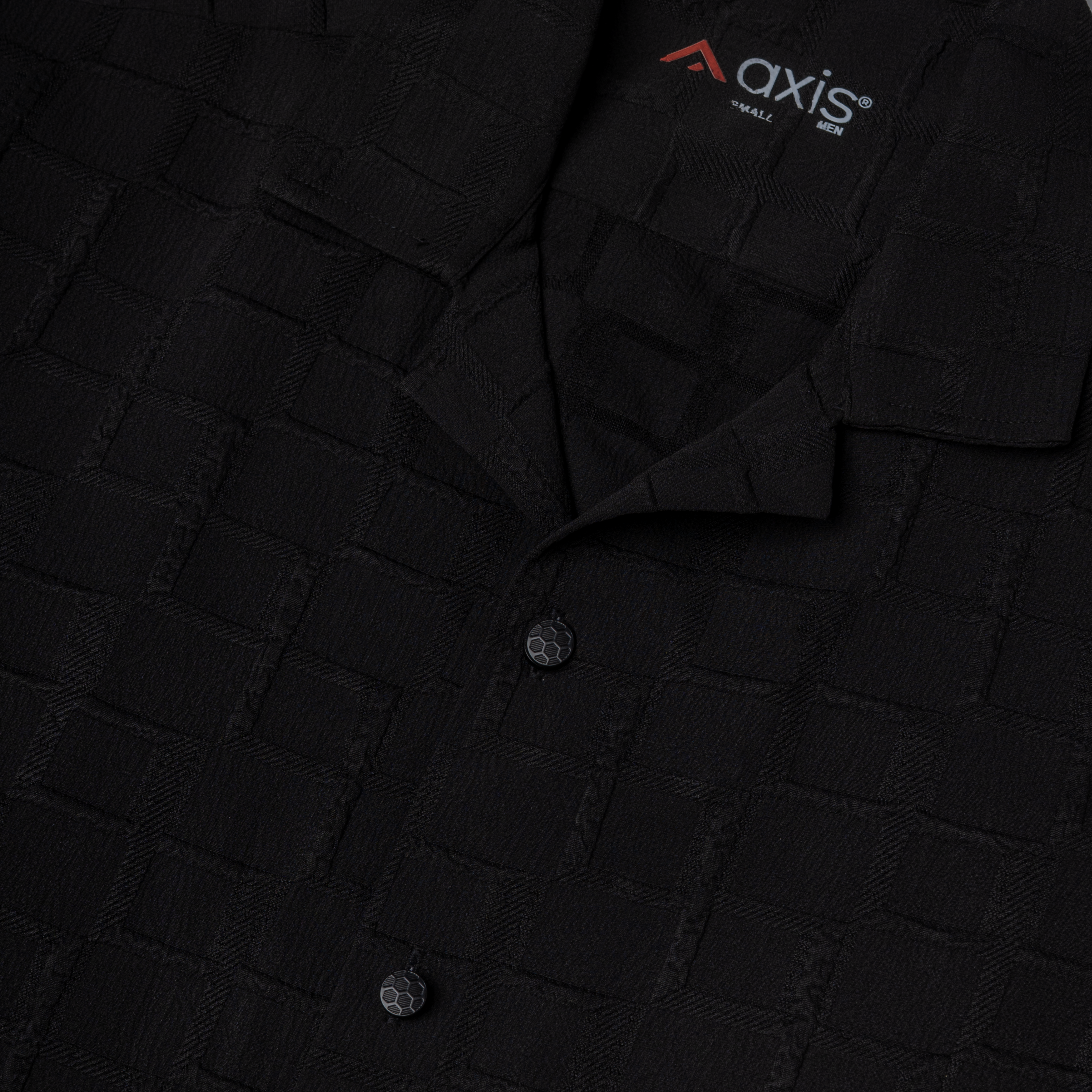 Black Textured Cuban Collar Shirt