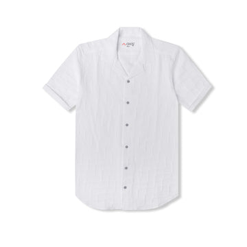 White Textured Cuban Collar Shirt