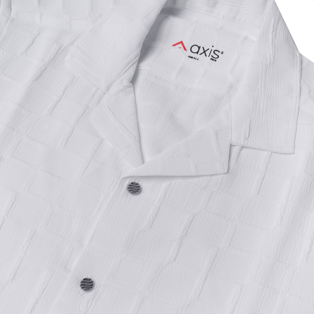 White Textured Cuban Collar Shirt
